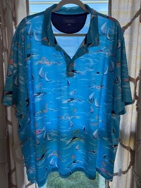 crown & ivy Turquoise Sailboat Print Men's Polo